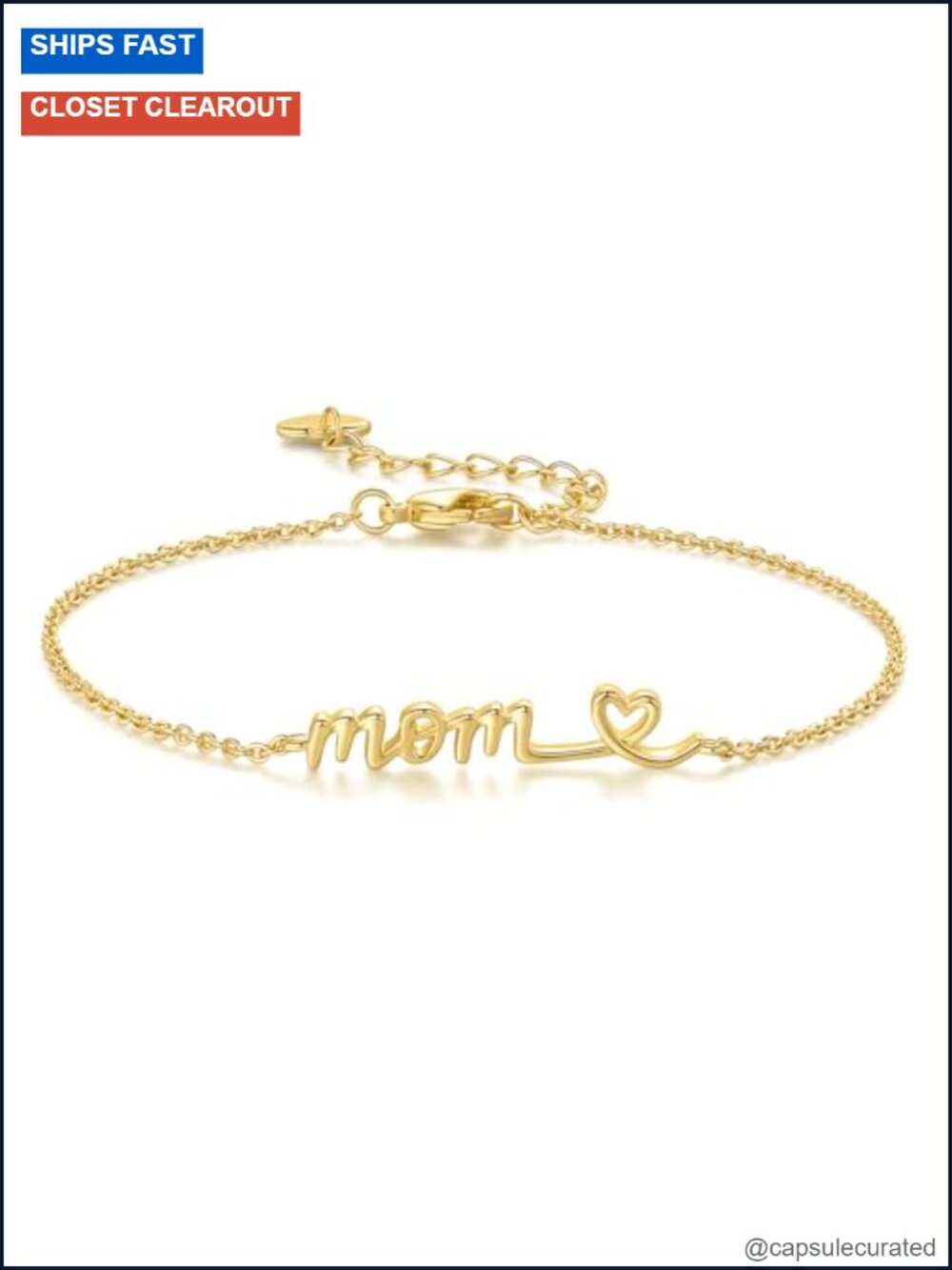 14K Gold Plated Mom Bracelet with Heart Charm - Dainty Women's Gift